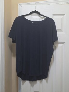 Market & Spruce Navy Short Sleeve Scoop Neck Top
